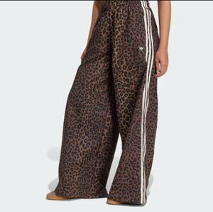 Adidas Womens Leopard Print Wide-Leg Track Pants - Size Large